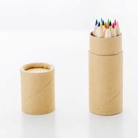 Étuis à crayons de couleur en bois motif OEM tube de papier artisanal couvercle transparent avec ensemble taille-crayon 3.5 pouces crayon de couleur promotionnel