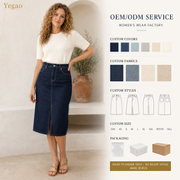 Jupe décontractée Yegao en denim 100 % coton, coupe trapèze mi-mollet, lavée, respirante, taille naturelle, pour femme, vente en gros, personnalisable, faible MOQ, été, ODM