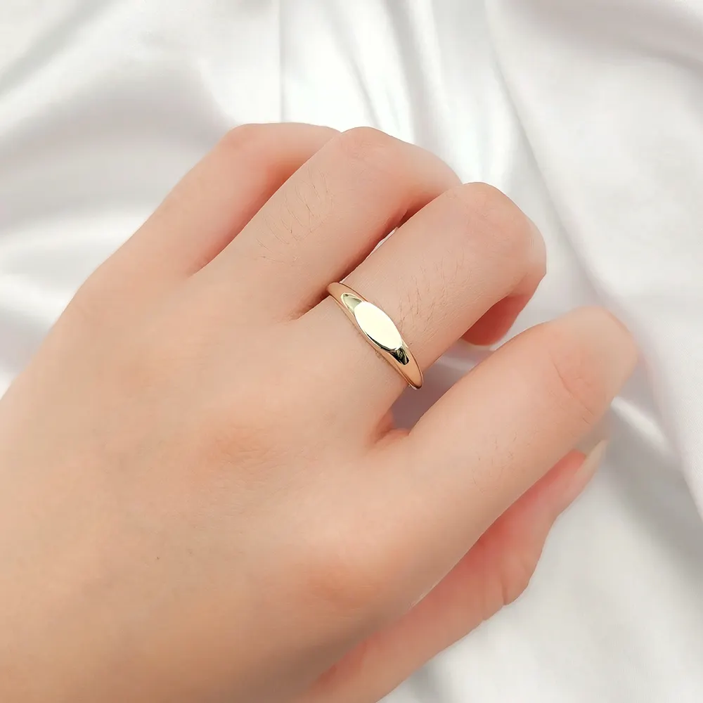 Anel de metal, joia personalizada gravada com logotipo no anel redondo de metal 9k real dourado sinete anéis masculinos
