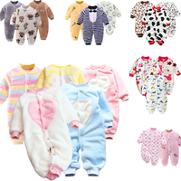 Amazon sıcak satış sonbahar ve kış uzun kollu nervürlü onesie bebek hayvan baskı peluş fermuar bodysuitwinter