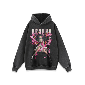 Sweat-shirt personnalisé en coton noir lourd, lavage à l'acide, graphique vintage, démon tueur Tanjiro, t-shirt anime pour hommes, sweat-shirts - Product Image 3