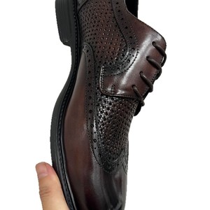 Chaussures habillées pour hommes en cuir véritable, style Oxford, bout rond, respirantes, à lacets, pour le bureau et la carrière, toutes saisons, motif uni, semelle extérieure en caoutchouc - Product Image 5