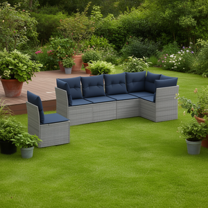 ชุดโซฟาสวนหวายเทียมสีเทา 6 ที่นั่ง พร้อมเบาะรองนั่ง เฟอร์นิเจอร์กลางแจ้ง ดีไซน์ร่วมสมัย - Product Image 2