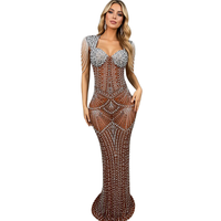 Robe longue de soirée sexy avec strass, perles et franges pour anniversaire, mariage, remise de diplôme, bal de promo, banquet, robe moulante pour femme, robe de soirée
