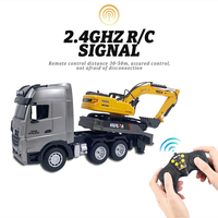 Camión Remolque Huina 1522 1:18 con Control Remoto, Simulación de Ingeniería, 2.4Ghz, 9 Canales, Camión de Plataforma, Excavadora de Juguete para Niños