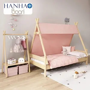 Only B2B Boori Mobilier en bois pour enfants Cadre de lit en bois massif pour enfants avec armoire de rangement pour cintres