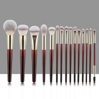Kit de Maquillage Professionnel 15 Pièces Rose Doré Poils Synthétiques Manche en Bois Végan Premium pour Anti-cernes, Crayon à Lèvres et Fond de Teint
