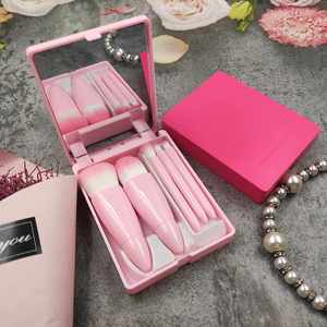 2024 New Products Your Logo High Quality Portable Cosmetic Brush With Mirror Travel Makeup Brushes Set - Product Image 5