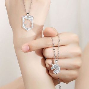 New Creative Gold Diamond Unicorn Couple Necklace Set Men Women Pendant Jewelry Silver Color BFF Clavicle <b>Chain</b> - Product Image 2