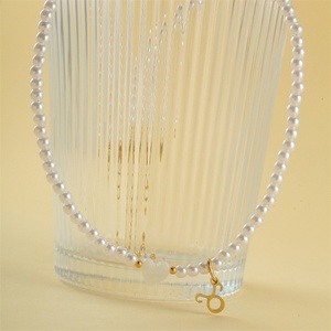 Colliers en chaîne de perles avec pendentif cœur et breloque zodiacale en acier inoxydable personnalisée, bijoux de mode en perles fines, vente en gros - Product Image 4