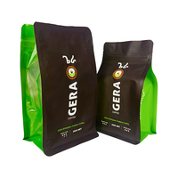 Bio Pla personnalisé imprimé 125g 250g 500g 1kg 12 oz papier d'aluminium noir sacs à café en plastique à fond plat avec Valve et fermeture éclair
