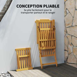 Chaise longue <span class=keywords><strong>de</strong></span> patio pliable en bois d'acacia avec coussin rembourré et repose-pieds, design moderne, chaise inclinable portable pour l'extérieur, pour le <span class=keywords><strong>jardin</strong></span>, blanche - Product Image 3