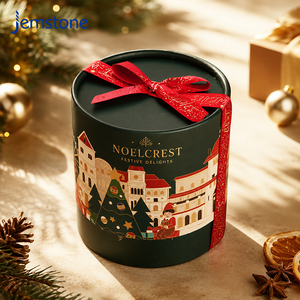 Tube en carton imprimé pour chocolats et bonbons de Noël, emballage recyclable en forme de cylindre avec ruban et languette - Product Image 1