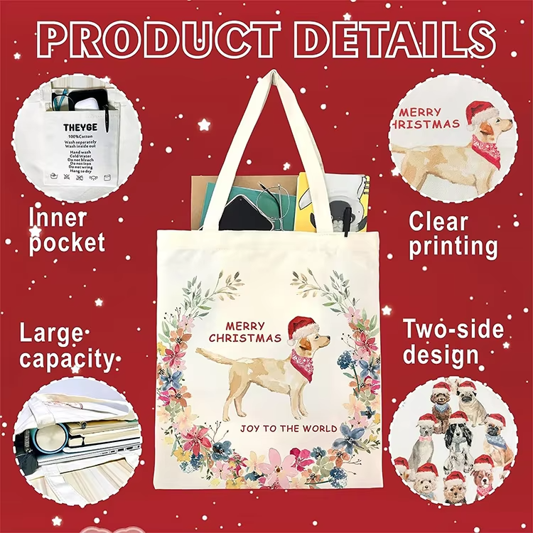 Custom Logo Cheap Plain Recycled Christmas Cotton Eco Friendly Canvas Cotton Shopping Tote Bag