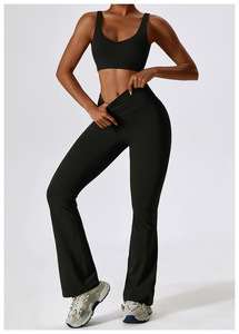 ชุดออกกำลังกายผู้หญิงไซส์ใหญ่ OEM ODM 2024 กางเกงโยคะเอวสูง เสื้อชั้นในกีฬา เสื้อครอปท็อป ลายเรียบ ทรงเข้ารูป 4 ชิ้น - Product Image 6