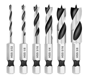 2026 - Accessoires pour outils électriques : Jeu de forets à queue hexagonale à changement rapide de 1/4 pouce, HSS, à pointe de fraisage, pour bois, à pointe de centrage, courts et métriques, et pour verre - Product Image 4