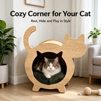 USMILEPET Mignonne maison pour chat en bois en forme de chat avec griffoir en sisal, Niche intérieure pour animaux de compagnie avec griffoir intégré
