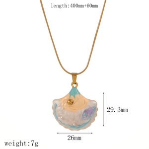 สร้อยคอจี้เปลือกหอยสแตนเลสพร้อมดีไซน์ภาพวาดสีน้ำมันเลียนแบบธีมมหาสมุทรสำหรับผู้หญิง ของขวัญเครื่องประดับ สร้อยคอคล้องไหปลาร้า - Product Image 5