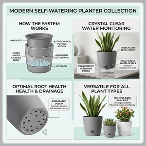 Fournitures de jardin : Petits pots de fleurs intelligents en plastique, auto-arrosants et à arrosage automatique, pour plantes. - Product Image 6