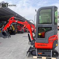 Mini-excavatrice compacte sur chenilles avec moteur Kubota D722, bras hydraulique à rotation latérale, cabine fermée pour travaux agricoles et aménagement paysager