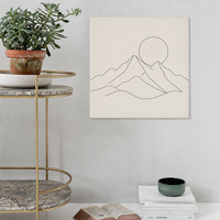 Toile murale décorative : Dessin minimaliste montagne soleil une ligne, 12, 16, 20, 24 pouces, impression personnalisée encadrée