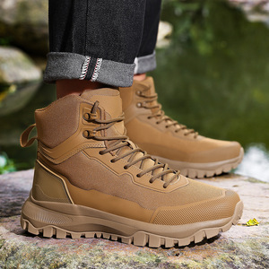 DF022 Brown Men High-top Zipper Tactical <b>Boots</b> Non-slip Deodorant Outdoor <b>Hiking</b> Mountaineering Shoes Wholesale - Product Image 4