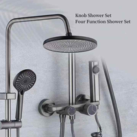 Ensemble de douche mural moderne en laiton chromé poli avec robinets de douche à cartouche céramique, barre de douche coulissante souple et jet de massage