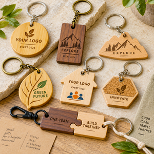 Porte-clés en bois personnalisés, logo gravé au laser, cadeaux promotionnels pour événements d'entreprise, fabrication OEM ODM - Product Image 1