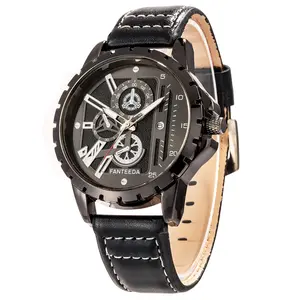 皮革表带男士黑色石英机芯大尺寸ODM设计品牌中国散装廉价腕表