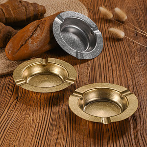Retro Stainless Steel <b>Ashtray</b> Round Thickened Gold Cigar Holder For Bars KTVs Restaurants - Product Image 2