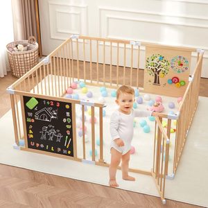 Grand parc en bois pour bébés tout-petits Caractéristiques de sécurité Barrière de jeu intérieure/extérieure pour chambre à coucher-Plastique Métal - Product Image 1