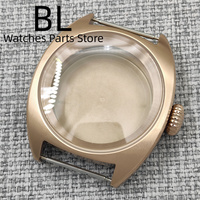 BLIGER Acero inoxidable 36mm/39mm Cajas de reloj cepillado Cúpula de vidrio mineral Corona grande/Corona pequeña Ajuste NH34 NH35 NH36 NH38 ETA2824