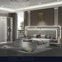 Ensemble de meubles de chambre à coucher de style turc artistique 180x200cm avec tête de lit incurvée, miroir pleine longueur, armoire et coiffeuse pour la décoration intérieure