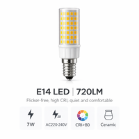 Ampoule LED résidentielle en céramique E14, 88 LED, 7W, 720LM, Ra>80, pilote IC, sans scintillement, certifiée RoHS/CE, AC220-240V