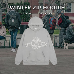 Sweat à capuche décontracté pour homme, très populaire, épais, écologique, respirant, doublé, style délavé, coupe oversize, zippé, motif 3D, hiver - Product Image 2