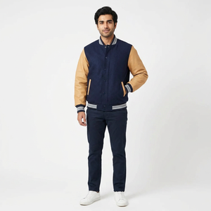 Veste d'hiver pour homme OEM, tendance, ample, respirante, col montant, tricotée, avec logo Mickey sur le devant, style baseball varsity - Product Image 1