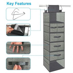 Cartroll Nursery Mesh Grey 6 Section Closet Organizer - Over Door Hanging <b>Shelves</b> with Drawer - Product Image 4