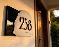 Plaque de numéro de maison moderne irrégulière en métal brossé, acier inoxydable 3D, résistante à l'eau, signalétique lumineuse pour porte, plaque d'hôtel