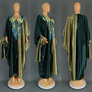 8945 Robe Longue Maxi Africaine Musulmane Style Ethnique <span class=keywords><strong>Ayaba</strong></span> Ample avec Voile Manches Mi-Longues Grande Taille Bicolore - Product Image 6