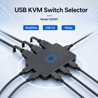 Conmutador KVM HDMI de 2 Puertos, Selector USB 3.0, 4K 60Hz, 2 Entradas y 4 Salidas, Caja de Compartición de PC, Chip GL3510+ASW3410, Compatible con Teclado y Ratón