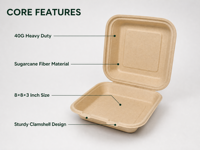 Conteneur alimentaire en bagasse de canne à sucre de 110 oz avec couvercle, biodégradable, sans BPA, sans PFAS, compatible micro-ondes, boîte à emporter