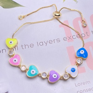 Bijoux tendance pour femmes, plaqué or 24K, goutte d'huile colorée, cœur turc mauvais <span class=keywords><strong>yeux</strong></span>, bracelet à maillons réglables, 2021 - Product Image 2