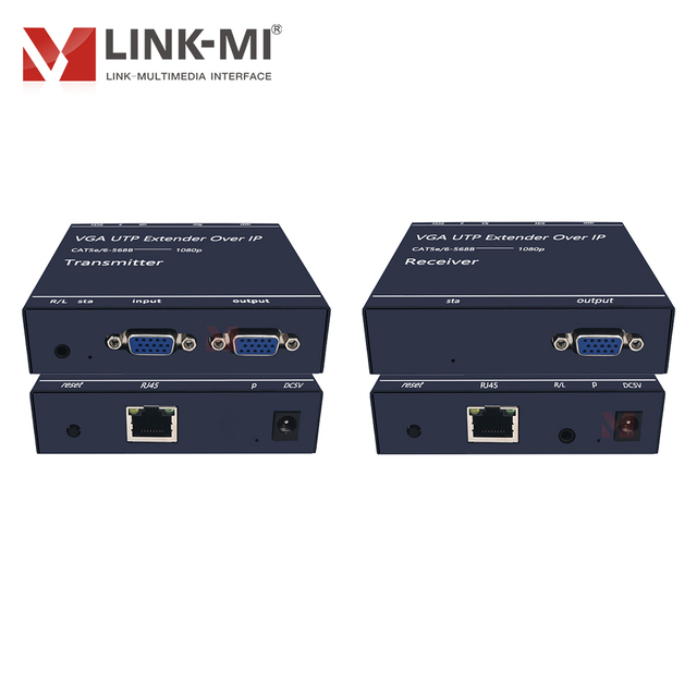 LINK-MI Plug Play 1080P 60Hz 200M VGA for KVM Extender RJ45 Metal 3.5mm Audio Loop-out One-to-one/many Support Black 350MHz