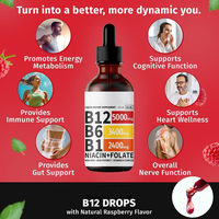 Gouttes buvables de vitamines B12 et B6 pour adultes, marque privée OEM, 60 ml, stimulant immunitaire, multivitamines, minéraux, supplément énergétique