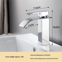 Robinet de lavabo cascade transfrontalier en céramique simple, chaud et froid, double usage, en acier inoxydable noir, à large ouverture