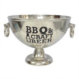 Decorative Wine Chiller Bowl With Handles Custom <b>Ice</b> <b>Bucket</b> Modern Style <b>Silver</b> Finished Pedestal Champagne Cooler Bar <b>Ice</b> Bowl - Product Image 1
