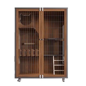 Op maat gemaakte kattenvilla, binnenkattenkooi van ijzeren gaas met scharnierende deur, drielaags luxe rechthoekige kattenhuis, kweekkooi, kattennest - Product Image 5