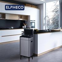 ELPHECO Poubelle d'intérieur automatique 40L avec couvercle intelligent en acier inoxydable Pied en bois pour bureau, chambre ou cuisine