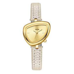Niche High Sense Ladies Wristwatch <b>Red</b> Black Triangle Irregular Shape New Fashion Genuine Leather Quartz Watch - Product Image 3