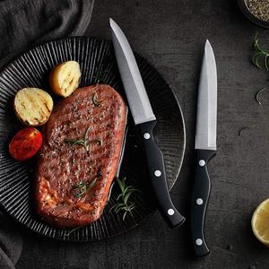 Ensemble de couteaux de cuisine domestiques à trois rivets avec manche noir, en acier inoxydable, avec bloc de rangement gris en plastique - Product Image 4